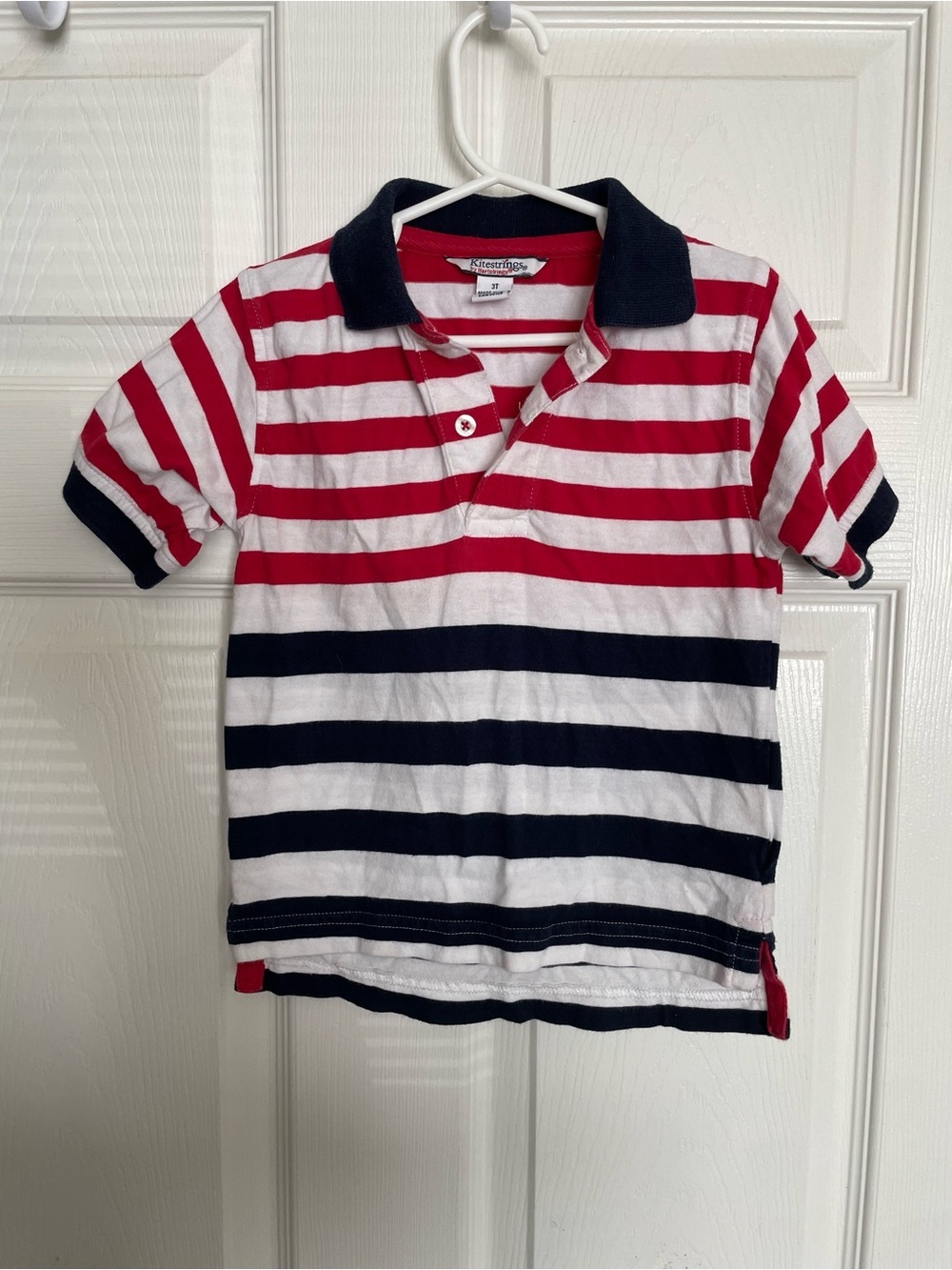 Kitestrings Boys 3T Kids Red, White & Navy Striped Polo Shirt